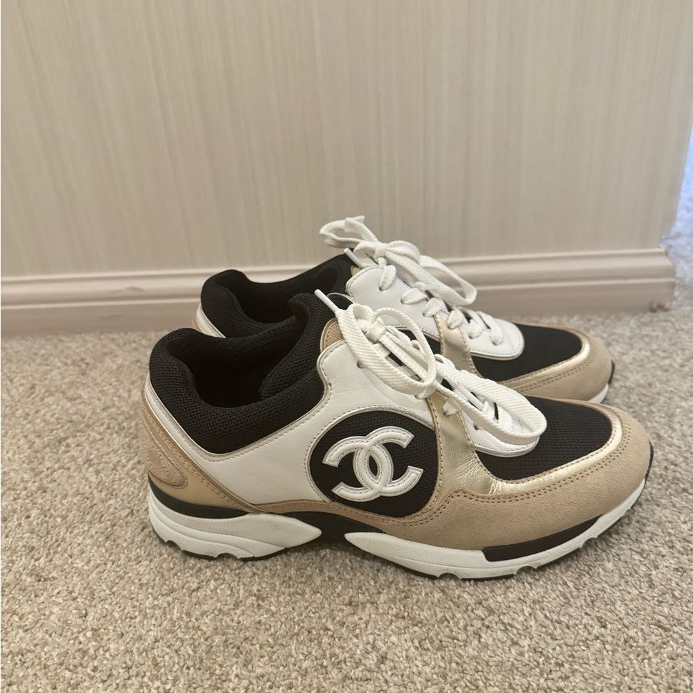 CHANEL Black and Cream Athletic Shoes